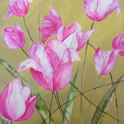 35x35 cm tulipes roses 2 (collé sur bois) 45€