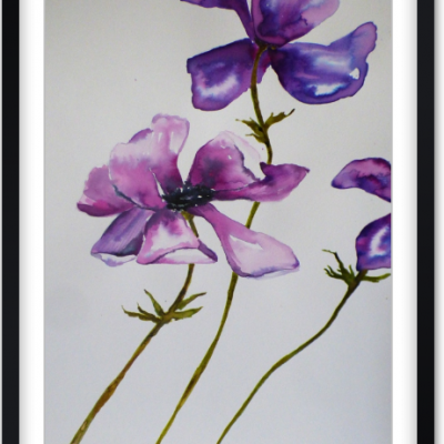 40cm x 30cm violet velours 40€ ( encadrement noir)